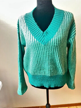 Apparis  Wool Cashmere V-Neck Sweater in Green Size Medium
